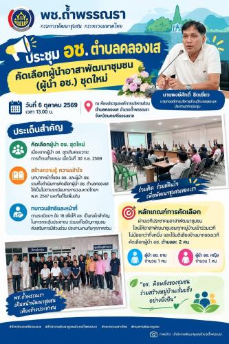 พช.ถ้ำพรรณรา : ประชุมอาสาพัฒนาชุมชน (อช.) ตำบลคลองเส เพื่อคัดเลือกผู้นำอาสาพัฒนาชุมชน (ผู้นำ อช.) ตำบลคลองเส